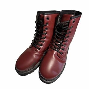 Unilady Burgundy Lace-Up Combat boots with black lug soles Womens Sz 8
